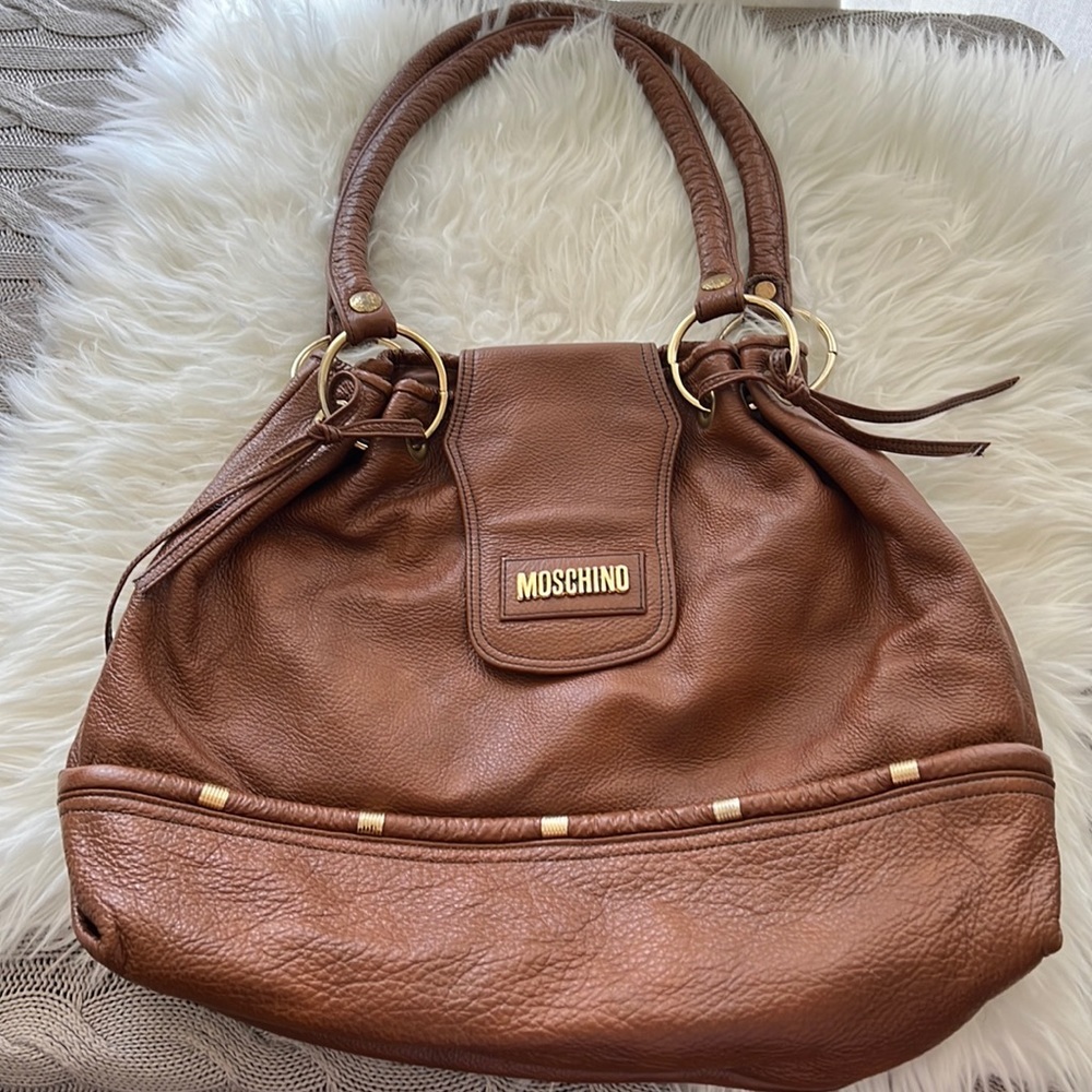 Moschino brown leather shoulder bag